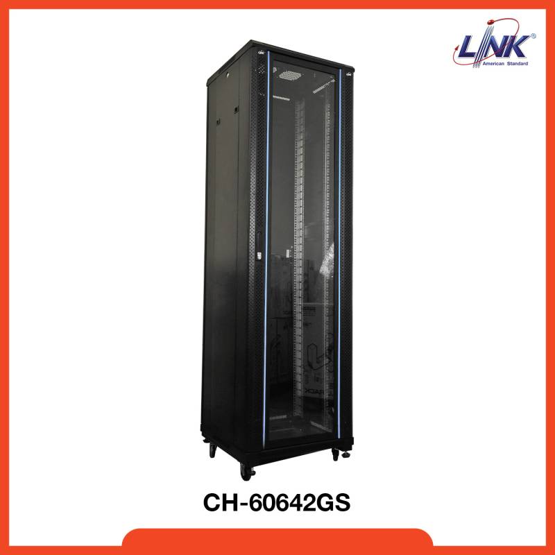 LINK 19” GLASS RACK 42U, (60 x 60 cm.) Black 60 x 60 x 207