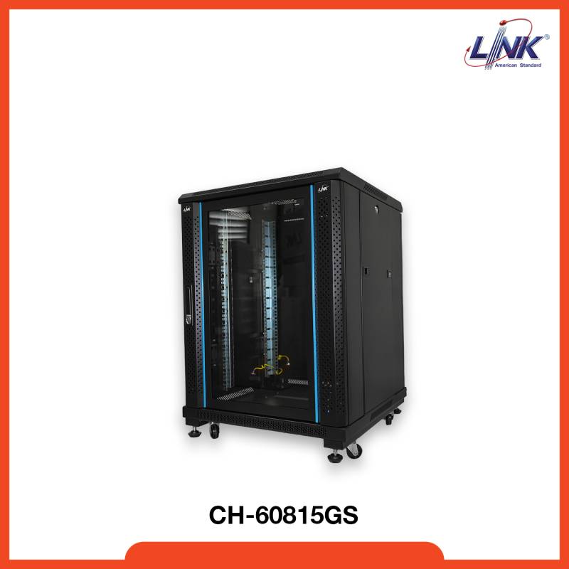 LINK 19” GLASS RACK 15U, (60 x 80 cm.) Black 60 x 80 x 88